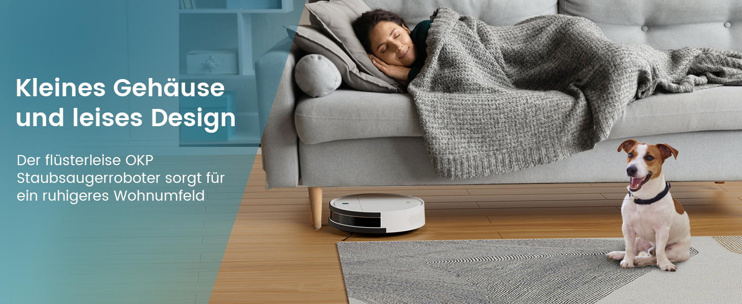 Робот-пилосос OKP з функцією миття, 2100Pa, K5B, для видалення шерсті тварин, з базою для зарядки, сумісний з Alexa та керуванням через додаток/пульт