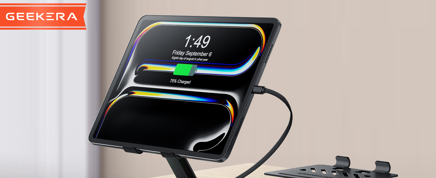 Зарядна станція GEEKERA 4-в-1 для Apple: магнітне індуктивне зарядне для iPhone, iPad, Apple Watch та AirPods, вбудований кабель, металевий чорний