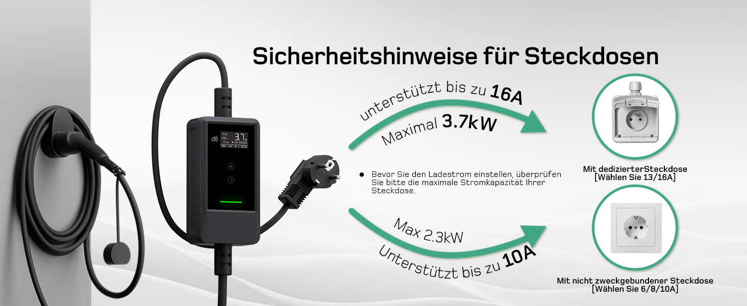 Кабель для зарядки електромобіля Type 2 Schuko 3,7kW, 7м, 6-16A, 1-фазний, з LCD дисплеєм, чорний