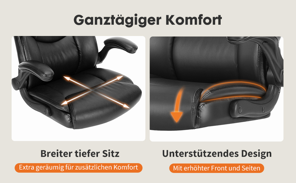 Крісло шеф-кухаря Sweetcrispy з PU шкіри, ергономічне офісне крісло, крісло для комп'ютера з регульованими підлокітниками, геймінгове крісло для роботи та відпочинку (Чорне)