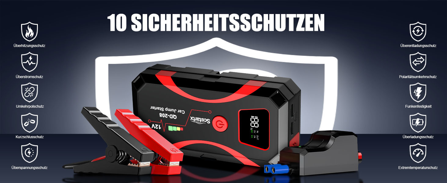 Powerbank для авто Starthilfe 2000A, 12V, з LCD екраном та LED ліхтариком, для бензинових та дизельних двигунів (до 7L/4L)