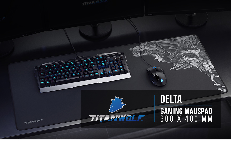 Кисмат TITANWOLF XXL Speed - великий килимок для миші 900x400 мм з антиковзаючим покриттям та мотивом TITANWOLF