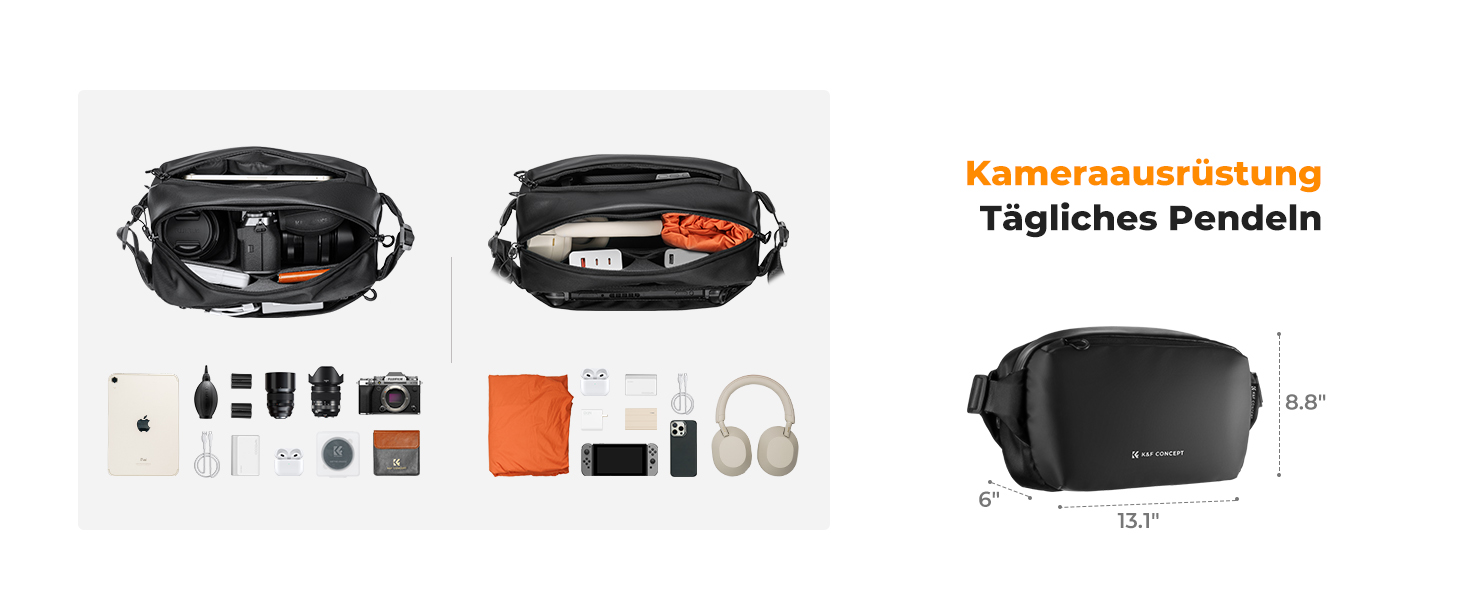 Рюкзак для камери K&F Concept, сумка через плече, фотосумка, чорний (M)