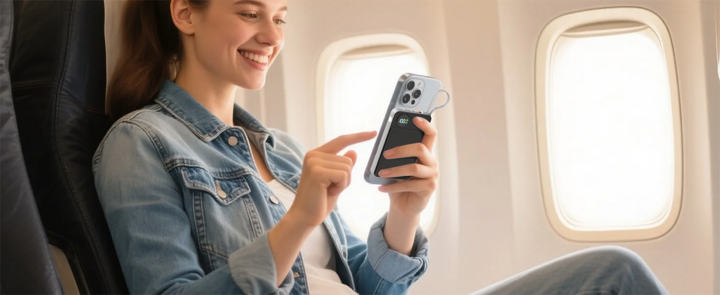 Powerbank MagSafe 20000mAh з PD 20W, USB-A, магнітним з'єднанням, інтегрованими кабелями, бездротовою зарядкою 15W, цифровим дисплеєм, сірий колір