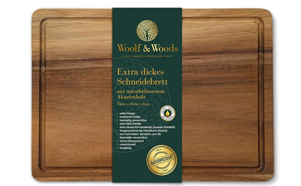 Дерев'яний обробний дошка Woolf & Woods з акціїї, великий, 35x25x3 см | Обробна дошка та сервірувальна таця | Екологічний, не оброблений