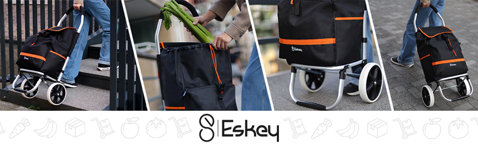 Тролей для покупок Eskey з термокишенею – складаний, водонепроникний, 50L (Чорний)