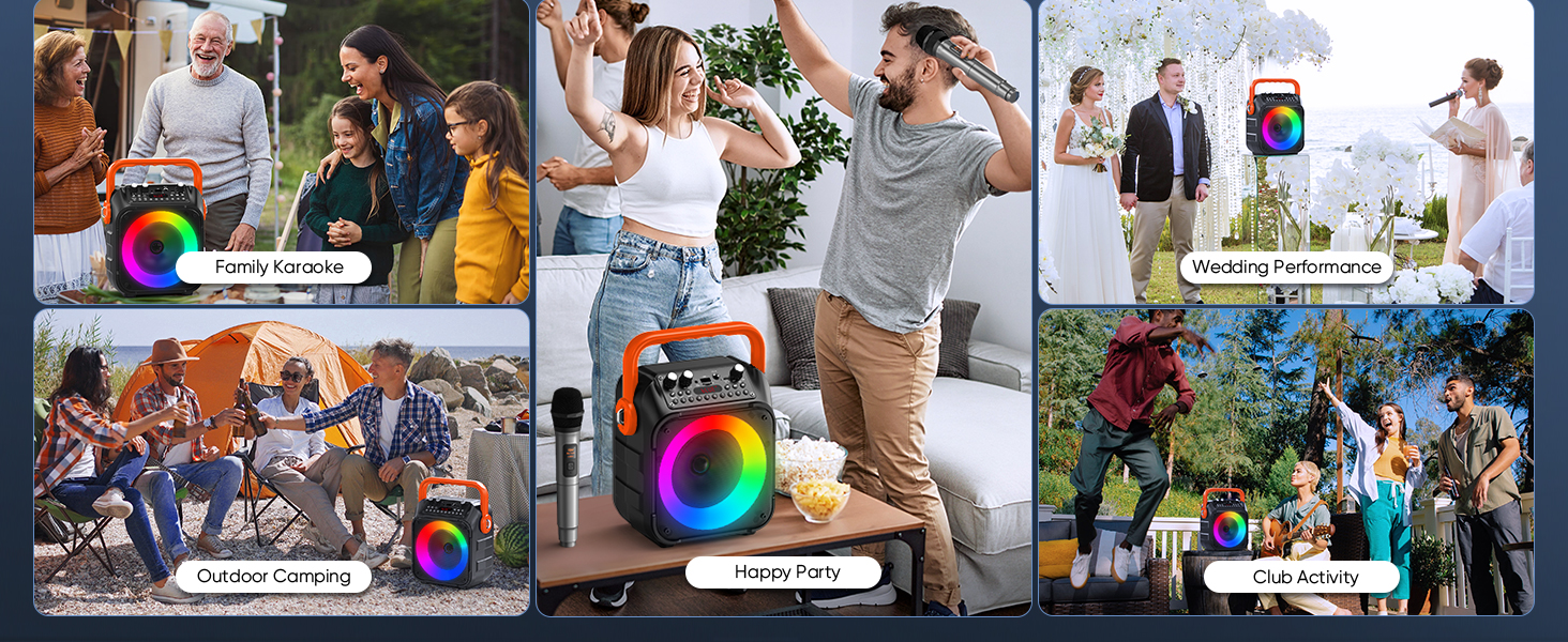 Wowstar Караоке Машина з 2 Мікрофонами, Портативна Bluetooth Колонка з Підсвіткою для Дорослих/Дітей, PA Комплект, Підтримка TF/USB, FM, Rec, AUX, TWS, для Вечірок (Помаранчевий)