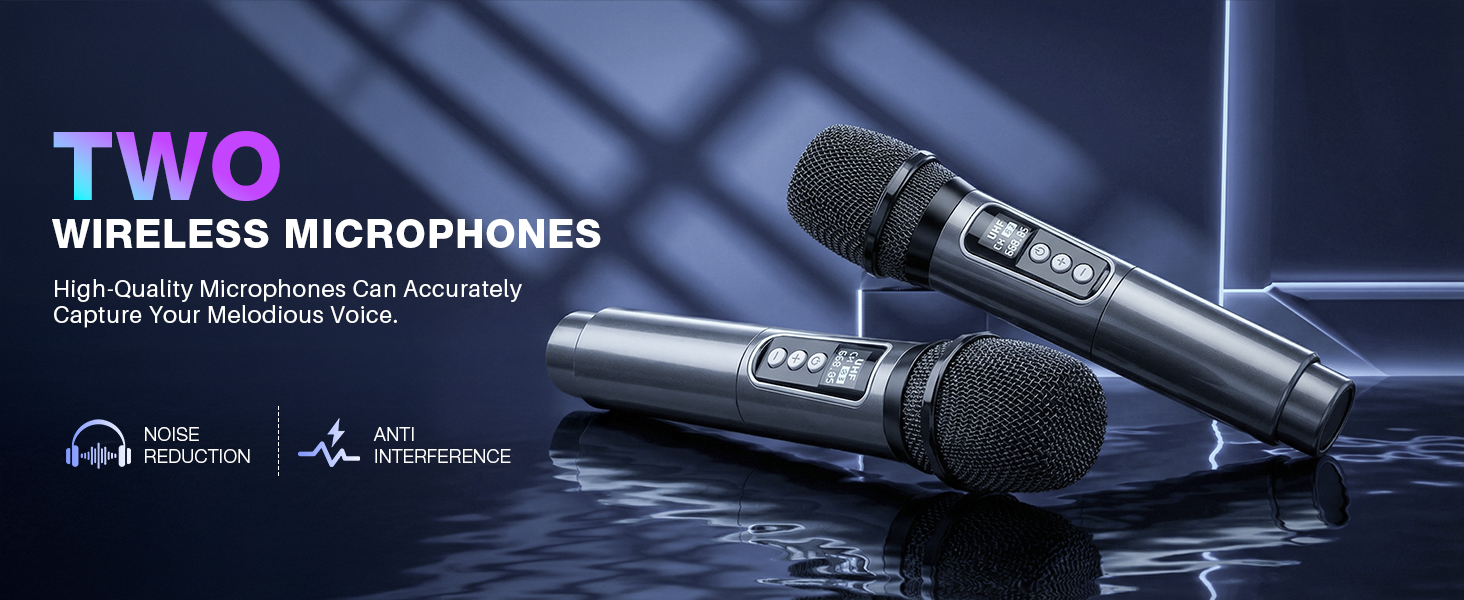 Портативна караоке-колонка Dislocati з 2 мікрофонами, 20W, LED-підсвітка, Bluetooth 5.3, AUX/USB, до 12 годин роботи - ідеальний подарунок для дітей та дорослих, чорний колір