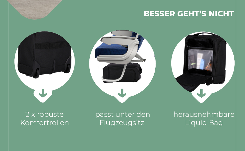 Чемодан ручної поклажі Travelite, 43 см, 28 л, з сумкою для ліквідів, 2 колеса, чорний