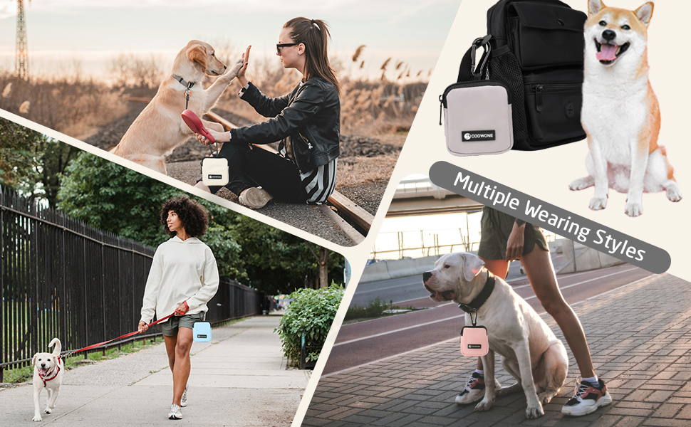 Сумка для ласощів для собак COOWONE з кликером, водонепроникна, з тримачем для пакетів, чорно-бежева
