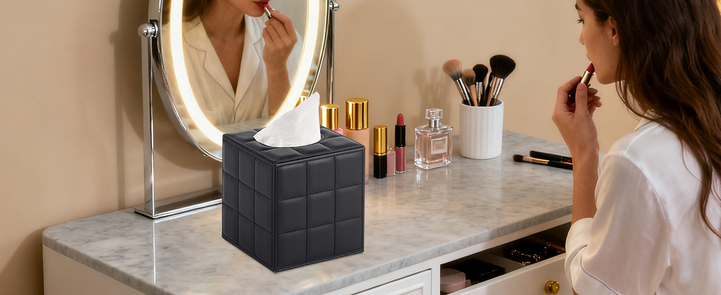 Скляна коробка для серветок прямокутна, чорна в клітинку, для ванної, тумбочки, авто, офісу