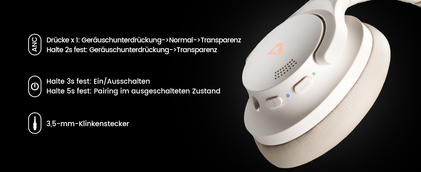 Навушники бездротові 1Mii AI Y8+ Bluetooth 6.0 з активним шумозаглушенням LDAC, 100 годин роботи, бежеві