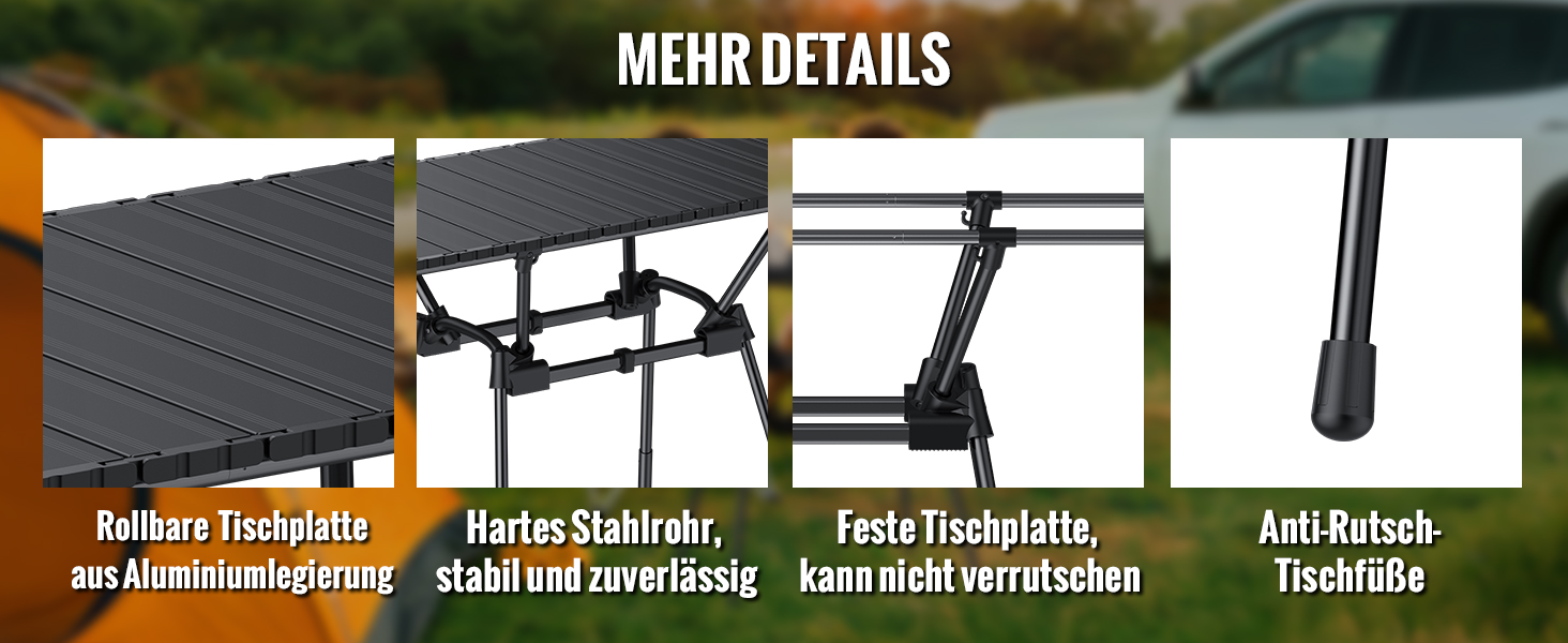 Складаний туристичний стіл Garllen 82x40 см, регулювання висоти (44/70 см), знімний стіл зі сталі, для пікніка, грилю, саду та кемпінгу