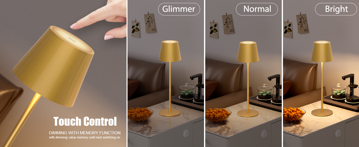 Klighten 2 шт. LED Диммерні акумуляторні настільні лампи бездротові, перезаряджаються, тепле світло 3000K, для внутрішнього та зовнішнього використання з USB-C, алюміній, IP54 водонепроникні, 2 шт. (Золотий, 2 шт.)