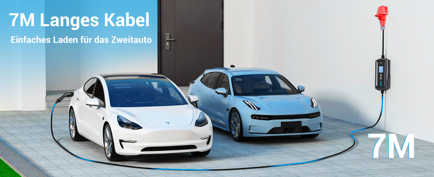 Портативний зарядний пристрій для електромобілів 22 кВт (7м) з LCD-дисплеєм, IP65, Schuko, 16A, для електромобілів та PHEV