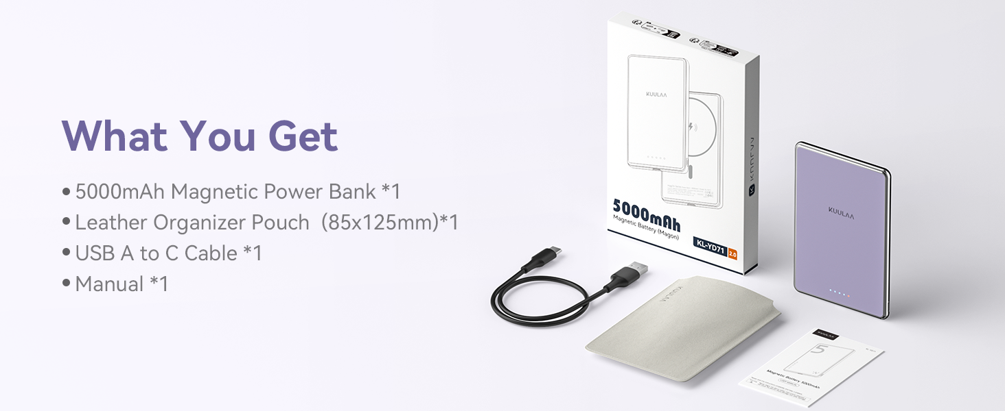 PowerBank Kuulaa Ultra Slim 5000 mAh з MagSafe, Type-C 20W, Швидка зарядка, 7.2 мм, для iPhone 16/15/14/13/12 (фіолетовий)