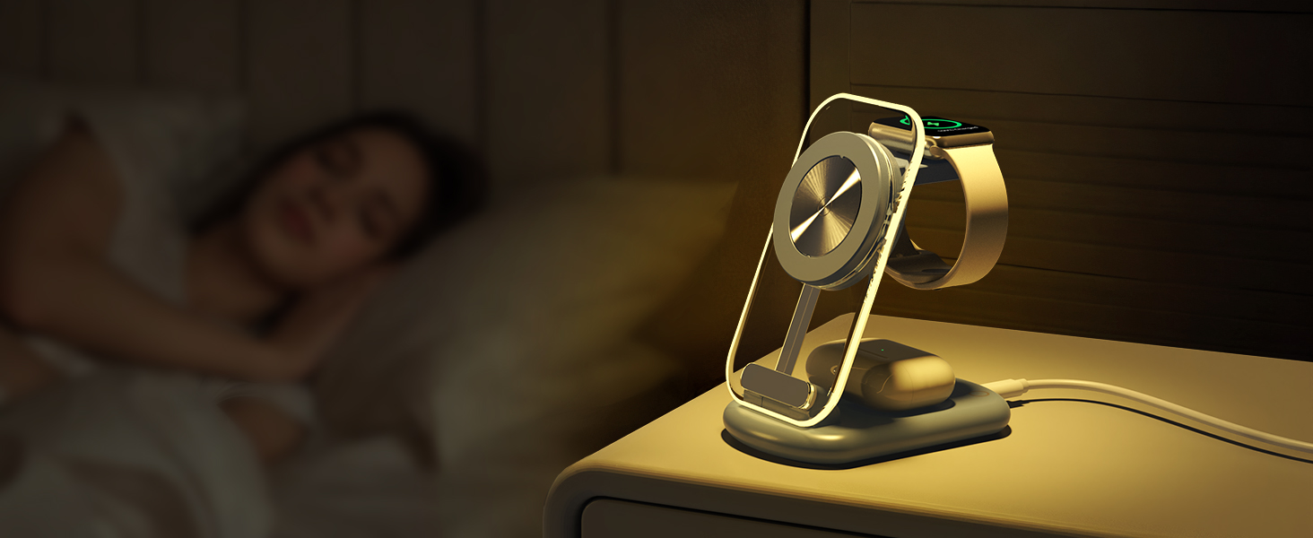 Підставка для зарядки MagSafe 3-в-1 для iPhone 17/16/15/14/13/12 Pro Max/Air/Plus/Pro та Apple Watch 10/9, AirPods 3/2/Pro (блакитна)