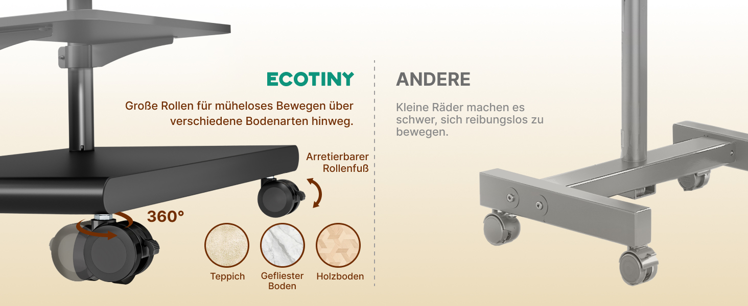 Підставка для телевізора на колесах, 50-90 дюймів, до 70 кг, регульована висота та нахил, з полицями, VESA 600x400 мм