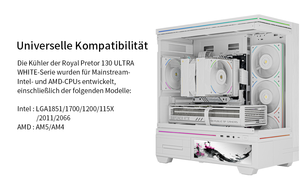 Кулер для процесора Thermalright Royal Pretor 130 Ultra White, двовежевий повітряний охолоджувач, 7 теплових трубок, білий, для AM4/AM5, Intel LGA1851/1700/115x/2011