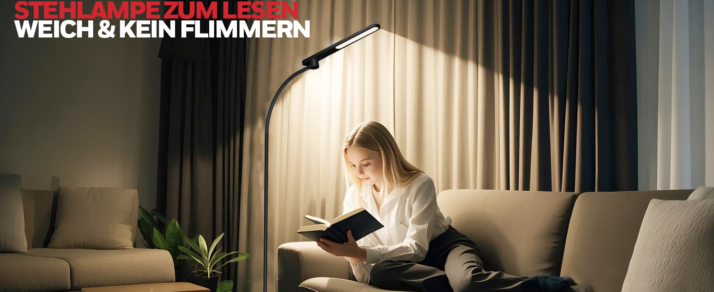LED торшер Honeywell F4 Sunturalux™ з регулюванням яскравості, гнучкий гніздовий кріплення, сучасний дизайн для комфортного читання у вітальні, спальні, офісі (чорний)