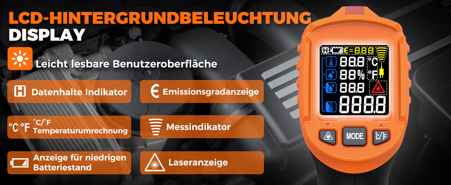 Інфрачервоний термометр лазерний IM06MAX з K-типом зонда (-50°C до 800°C) для промисловості, HVAC, приготування їжі та ремонту авто