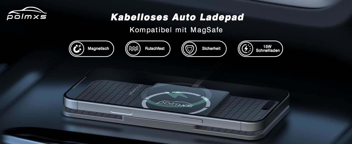 Автомобільне зарядне пристрій MagSafe Pad Polmxs: Швидка зарядка 15W, бездротова зарядка, 40W адаптер, кабель 30см, сумісність з iPhone 17/16/15/14/13/12