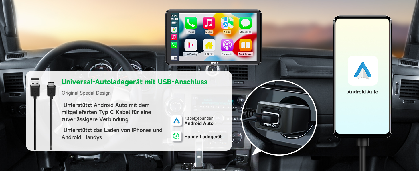Бездротовий автомобільний мультимедійний центр Spedal NaviCam 796W з Apple CarPlay, Android Auto, зовнішньою камерою, Bluetooth, Wi-Fi, AirPlay, AUX та FM-трансмітером