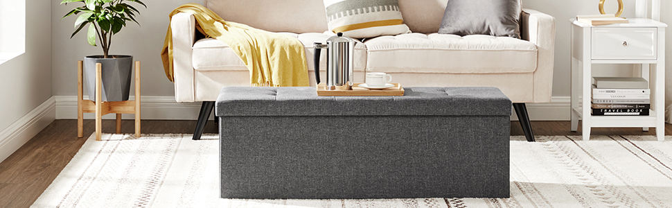SONGMICS Storage Ottoman, Folding Bench, 38 x 110 x 38 cm Footstool, Storage Box, Load Capacity up to 300 kg, for Living Room, Bedroom, Entryway, Slate Grey LSF77K 110B cm Slate Grey