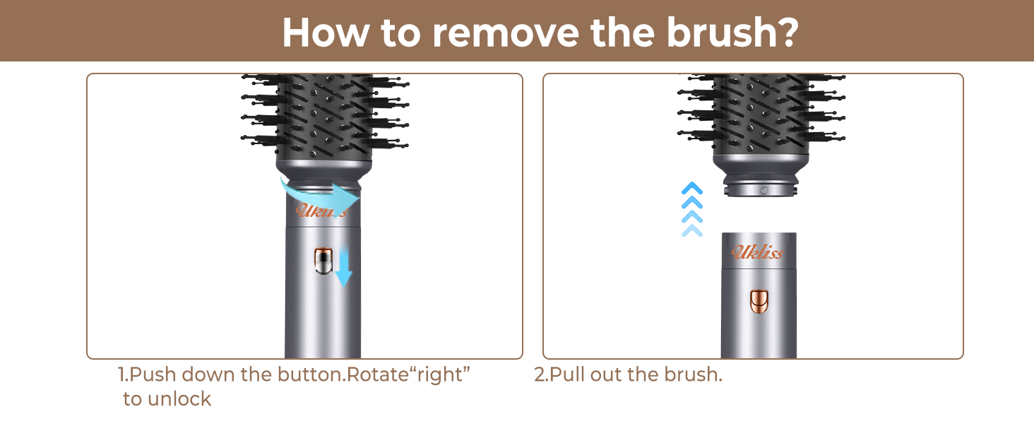 UKLISS Airstyler Pro 7-в-1: професійний фен-щітка з іонізацією, 1400 Вт, для укладання, створення локонів та випрямлення волосся (сірий)