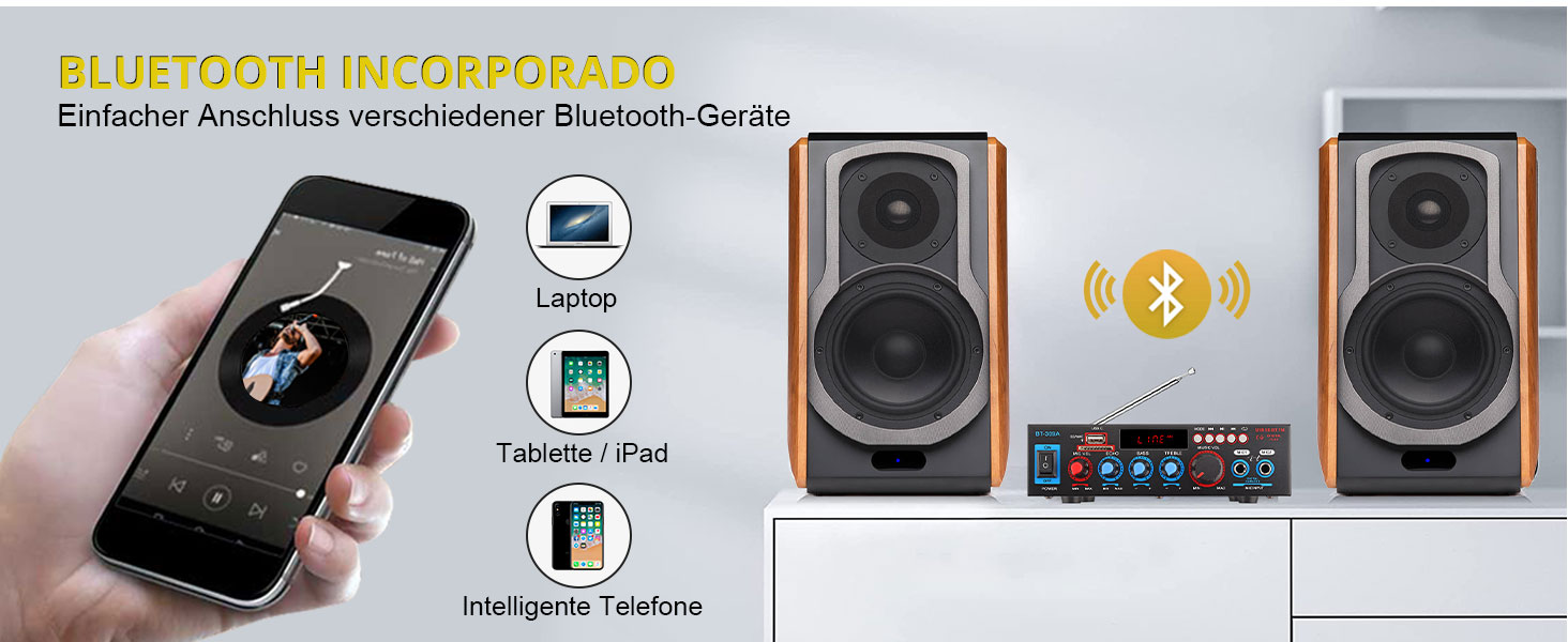 Bluetooth підсилювач PROZOR HiFi Stereo 2-канальний 40Вт+40Вт, 12V/220V, для авто та дому, з FM-радіо, аудіо-ампліфікатор BT-309A