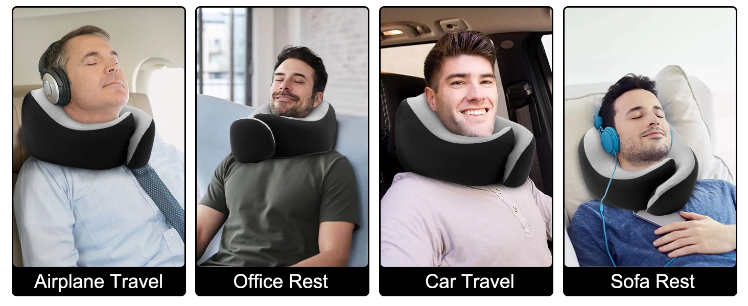 Подушка для шиї Gemice для подорожей та літака, з кріпленням на липучці, з піною пам'яті, для дорослих, чорна