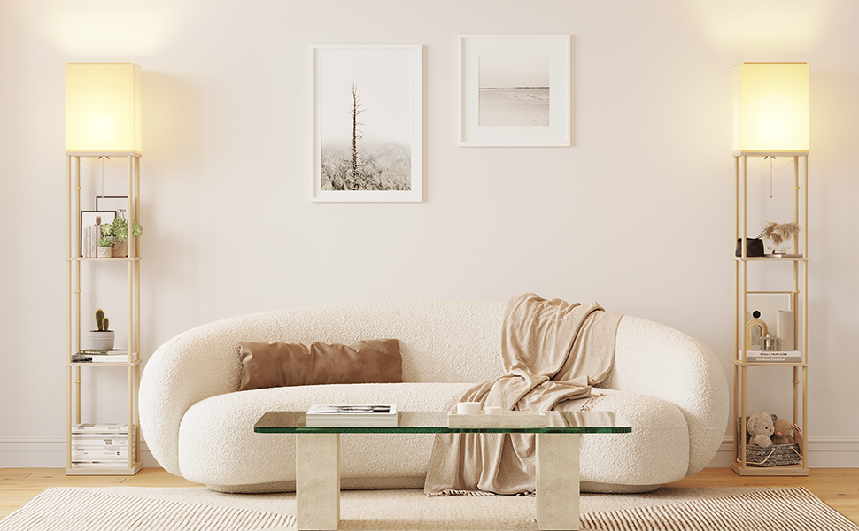 Стельова лампа SUNMORY для вітальні з полицею, регульоване освітлення 3 кольорів, для вітальні, спальні, кабінету та офісу, колір дерева