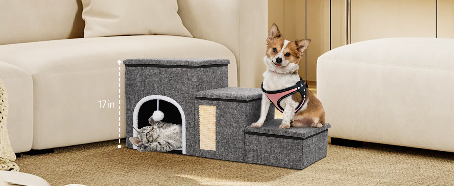 Сходинки для собак Upgrade XL, сірі, 90x35x43 см, 3 сходинки, для великих собак, котів, ліжка, дивана