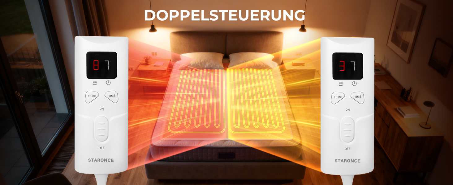 Електрична ковдра StarOnce 160x140 см для двоспального ліжка - тепла ковдра з 10 рівнями нагріву, автовимкненням, 2 пультами дистанційного керування та захистом від перегріву - біла, можна прати в пральній машині