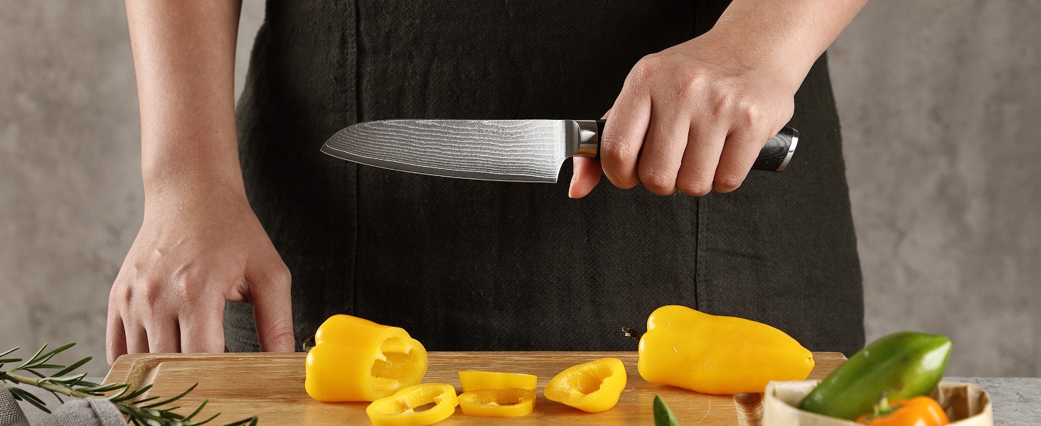 Професійний кухонний ніж Santoku Wakoli Mikata 12 см з дамаської сталі 67 шарів, мікарта, для м'яса, овочів і суші, подарункова коробка