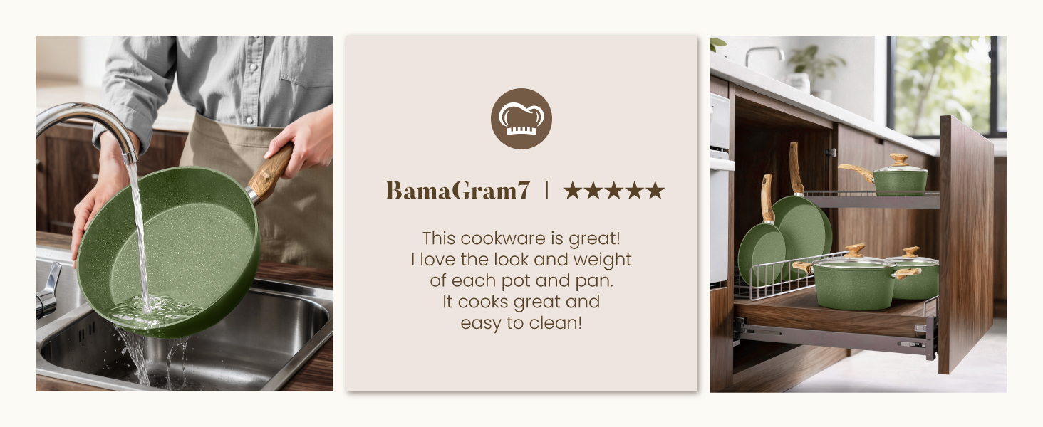 Набір посуду Kitchen Academy Granite 12 предметів для індукції, антипригарне покриття, без PFOA/PFOS, зелений