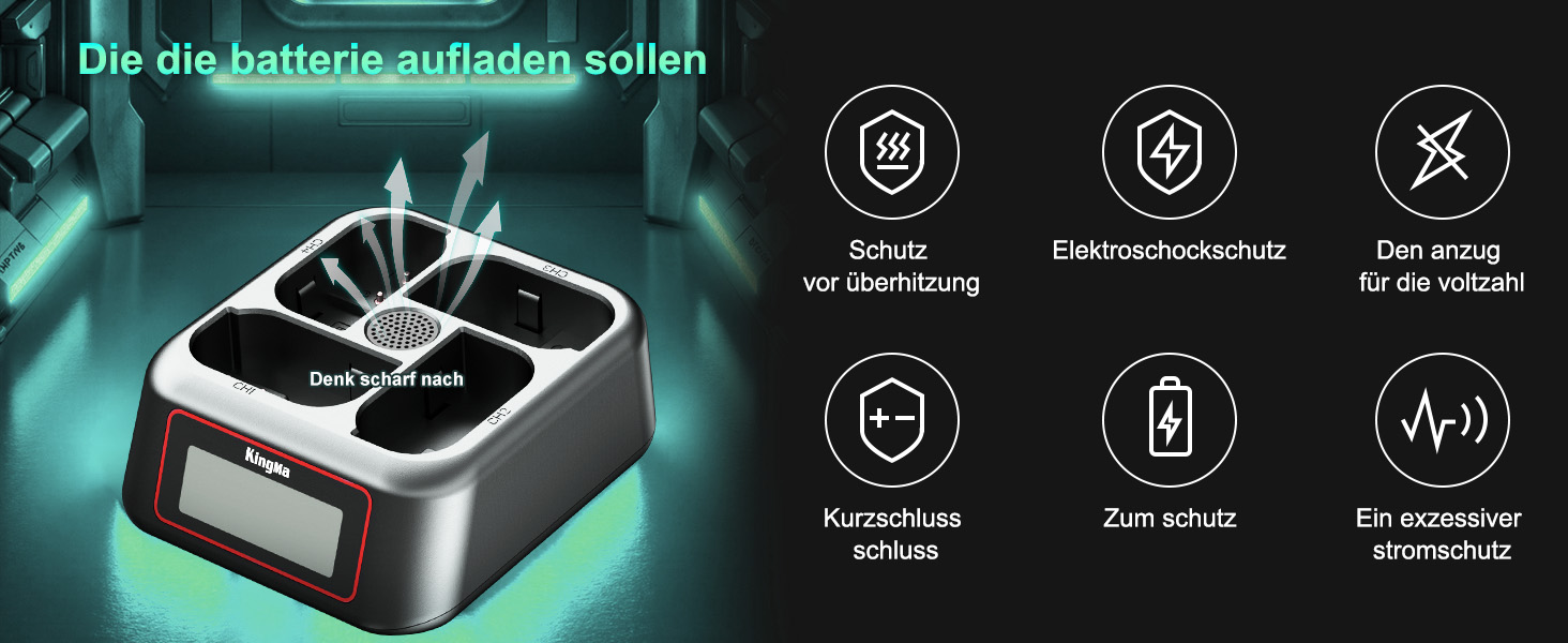 Зарядний пристрій King Ma для акумуляторів камер, 4-канальний, 45W PD, LED-дисплей, сумісний з Sony A7III/A7IV/A7RIII/A7RV/A7C/A7CII/A6700/A9/A9III/A1/ZV-E1/FX3/FX30 (DMW-BLK22)