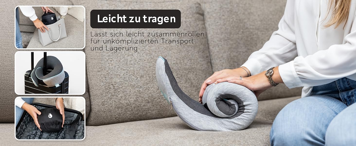 Подушка для шиї TRAVARA - Memory Foam - для подорожей літаком та автомобілем. Сіра подушка-воротник для комфортних тривалих поїздок.
