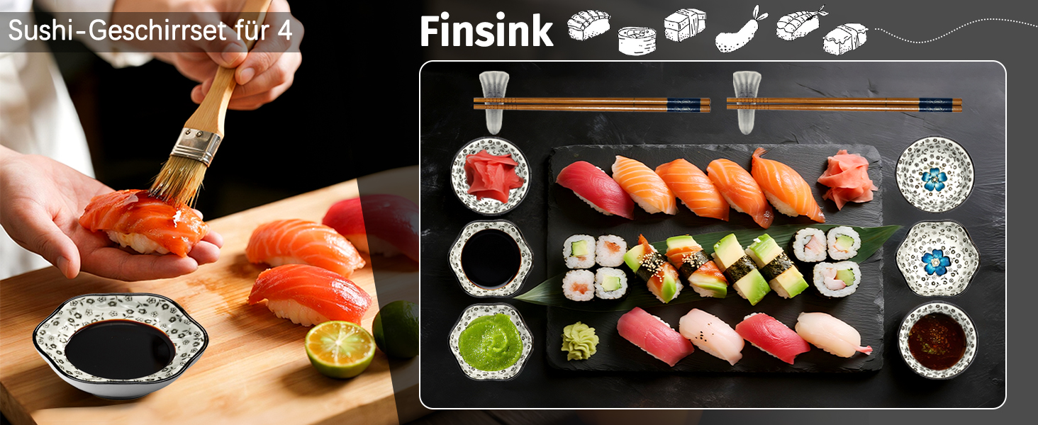 Набір для суші на 4 особи, 12 шт. з кераміки, круглий, з візерунком квітки сливи. Ідеальний подарунок на свята.