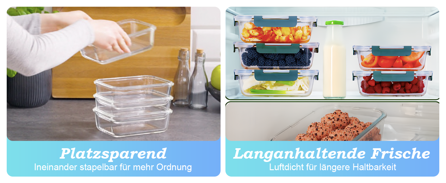 Набір скляних контейнерів для зберігання (20 шт.) Borosilikatglas: 5 x 1040 мл та 5 x 370 мл - для мікрохвильовки, приготування їжі, духовки, витокозахисні