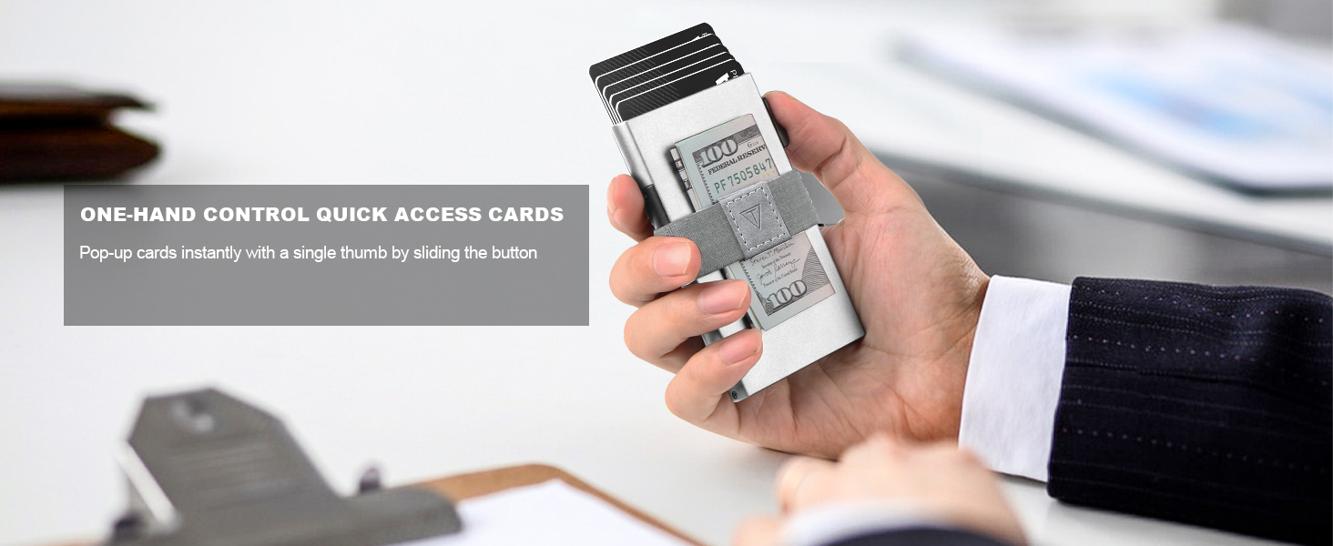 Чоловічий гаманець TOYFID з кишенькою для AirTag, 12 відділень для карток, відділення для грошей, RFID захист, з кнопкою виштовхування карт, алюміній, сріблястий