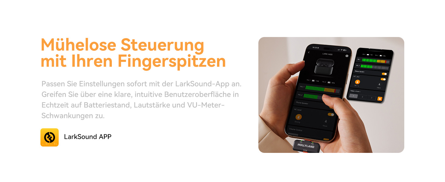 Hollyland Lark M2S Бездротовий мікрофон-лапка з USB-C для iPhone 15/16 та Android, кліпса з титану, Plug-and-Play, шумозаглушення, радіус дії 300 м, 27 годин роботи від акумулятора (2TX+1RX+зарядний пристрій) Чорний