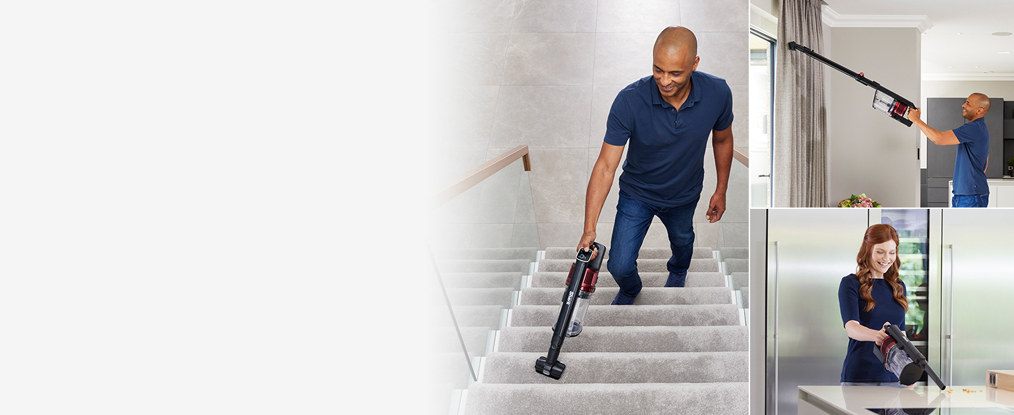 Бездротовий пилосос Shark IZ300EUT: акумулятор 60 хв, DuoClean, насадка для тварин, антизаплутування волосся, 20 см щілинна насадка, чорно-червоний