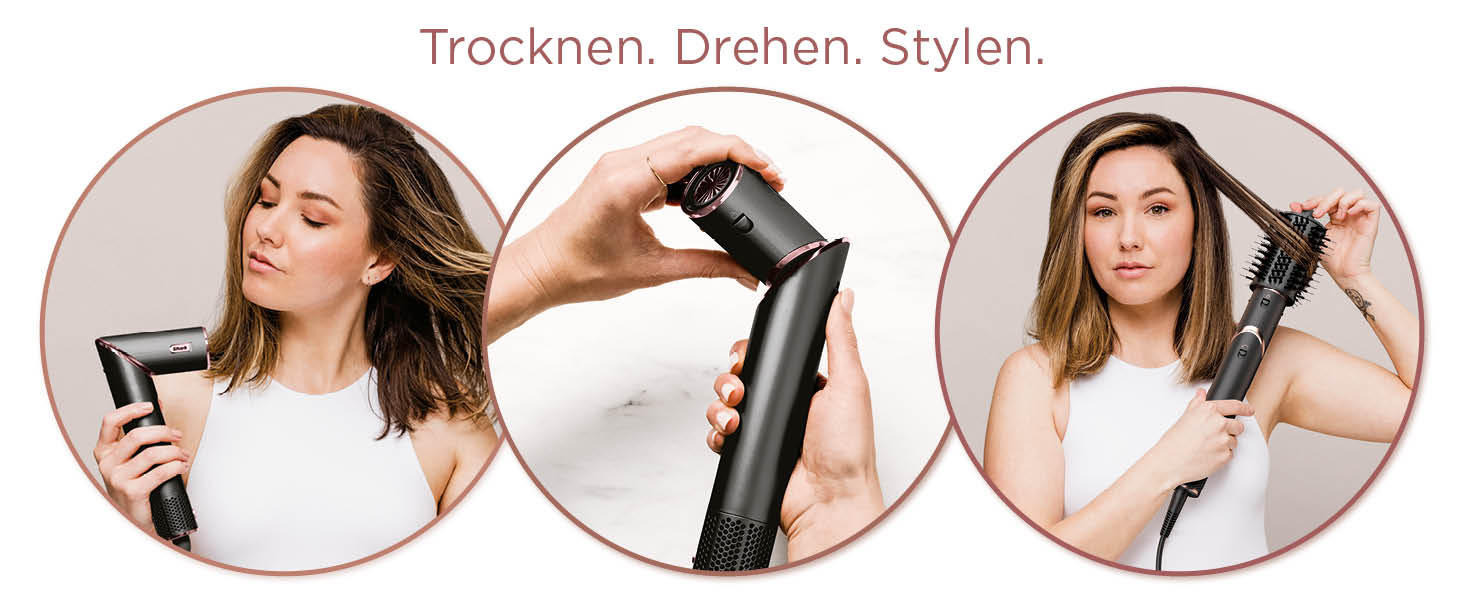 Фен Shark FlexStyle 5-в-1 з насадками для укладання, випрямлення та створення локонів – без пошкодження волосся, для всіх типів волосся (Чорний / Рожеве золото)