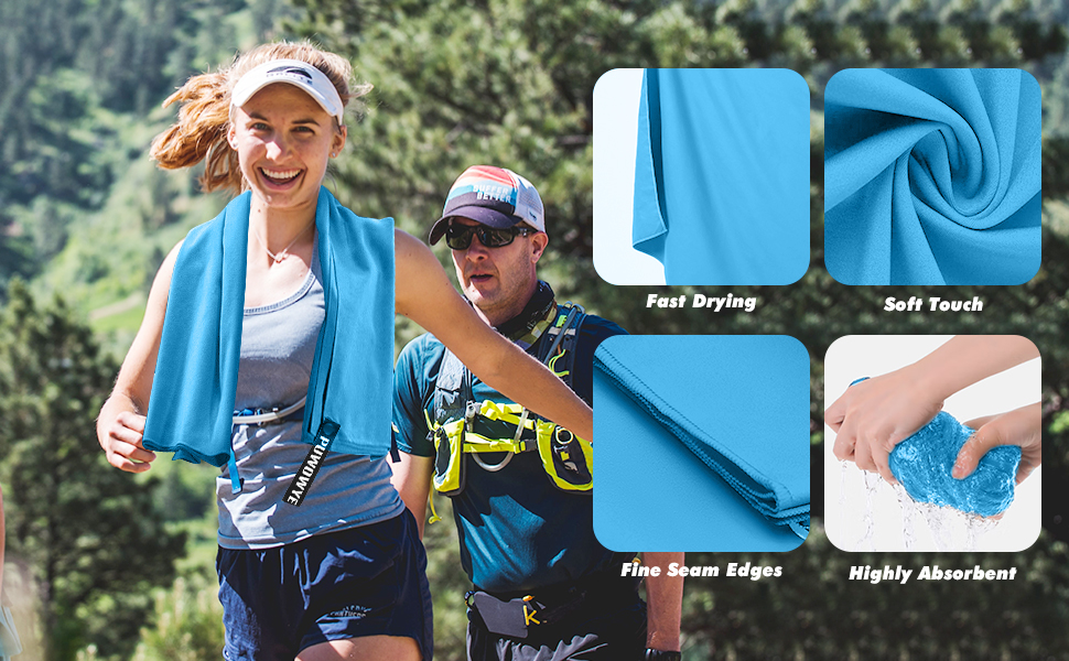 Набір рушників з мікрофібри PUWOWYE (2 шт.): великий (160x80 см) + маленький (80x40 см), швидковисихаючі, для спорту, фітнесу, сауни, пляжу, подорожей та відпочинку на природі (ясний блакитний)