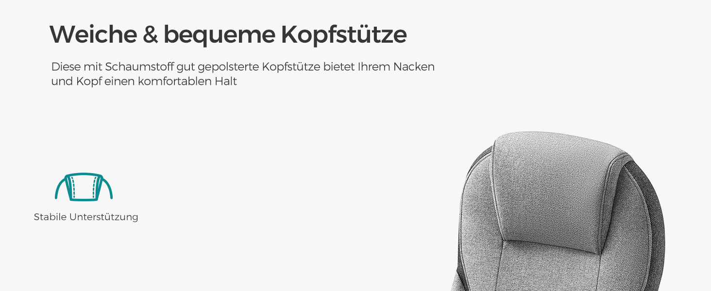 Крісло офісне SONGMICS, крісло для офісу, крісло для комп'ютера, крісло шеф-менеджера, регульована висота, оббивка, сірий (54 x 50 x 112-122 см)