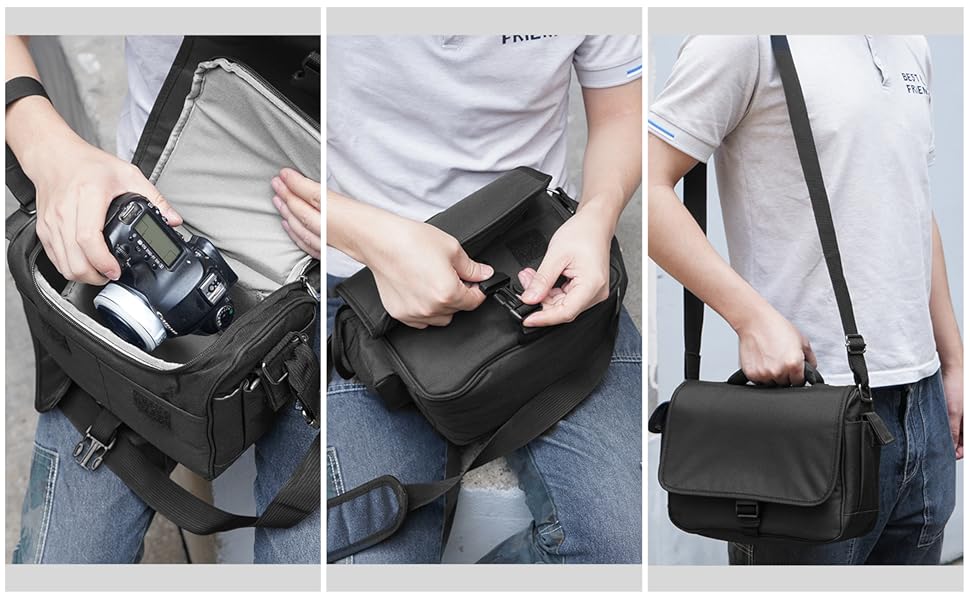 Водонепроникна сумка для камери SLR з дощовиком, ударостійка фотосумка з підкладкою, для щоденного використання (чорна)