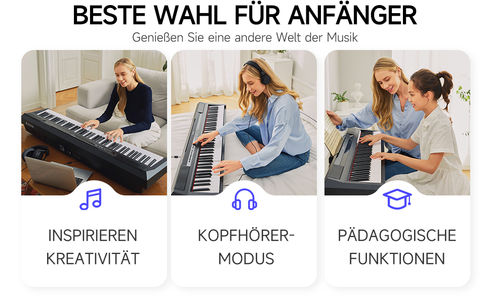 Електронне піаніно Donner DEP-10S: 88 клавіш, напівзважені, для початківців, з підставкою та педаллю