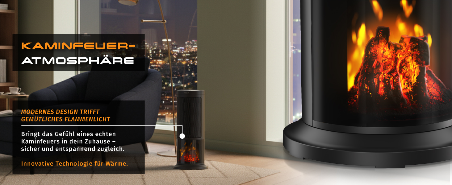 Електричний обігрівач Brandson з ефектом каміна: тихий, енергоефективний, з дистанційним керуванням, таймером, для ванної, вітальні, офісу, дитячої кімнати (чорний)