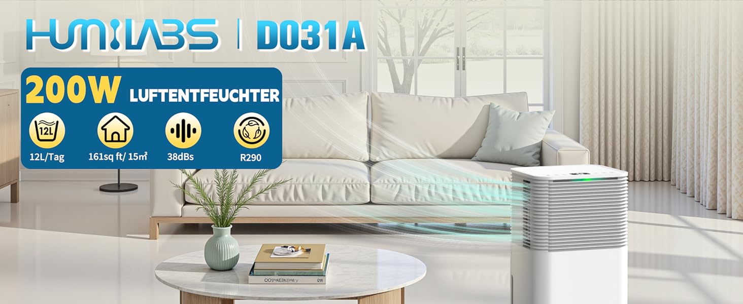 Електричний осушувач повітря 12л/день, сенсорне управління, дисплей, таймер, для дому та сушіння білизни, білий